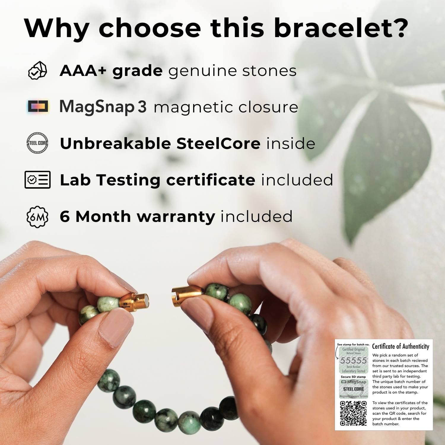 Divine Grace Pearl (Moti) Natural Stone Bracelet with Magsnap2