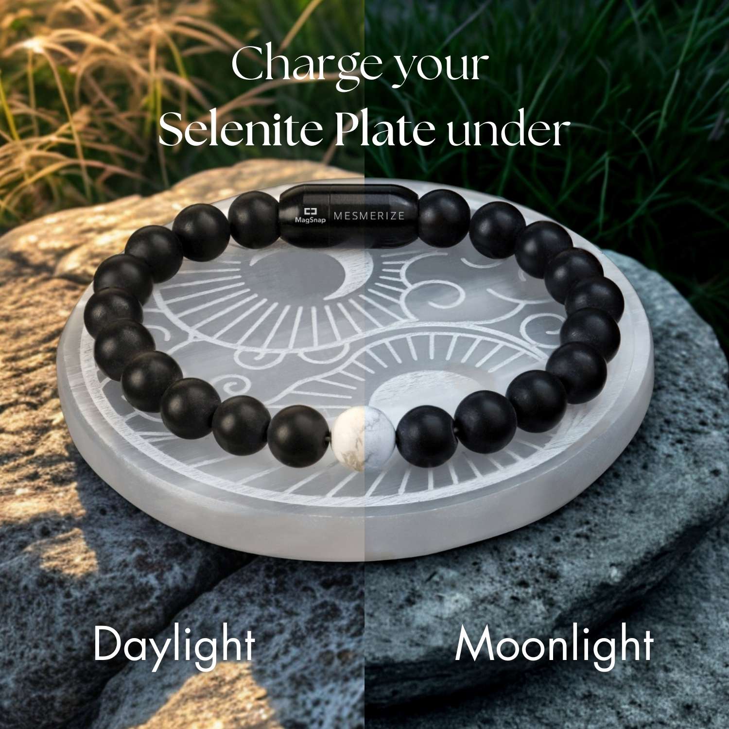 Yin Yang Selenite Charging Plate With Bracelet