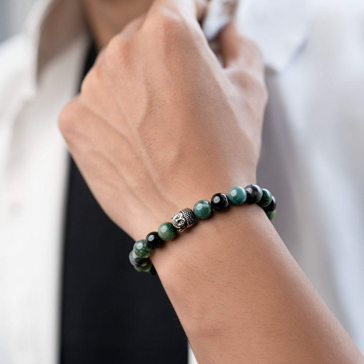 Zen Moss Agate Natural Stone Buddha Bracelet 2