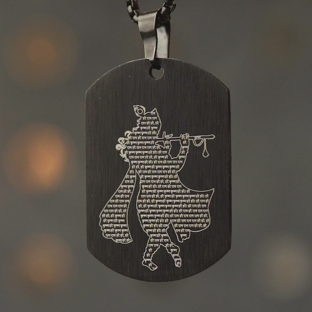 Micro Carved Krishna Tag Necklace Silver