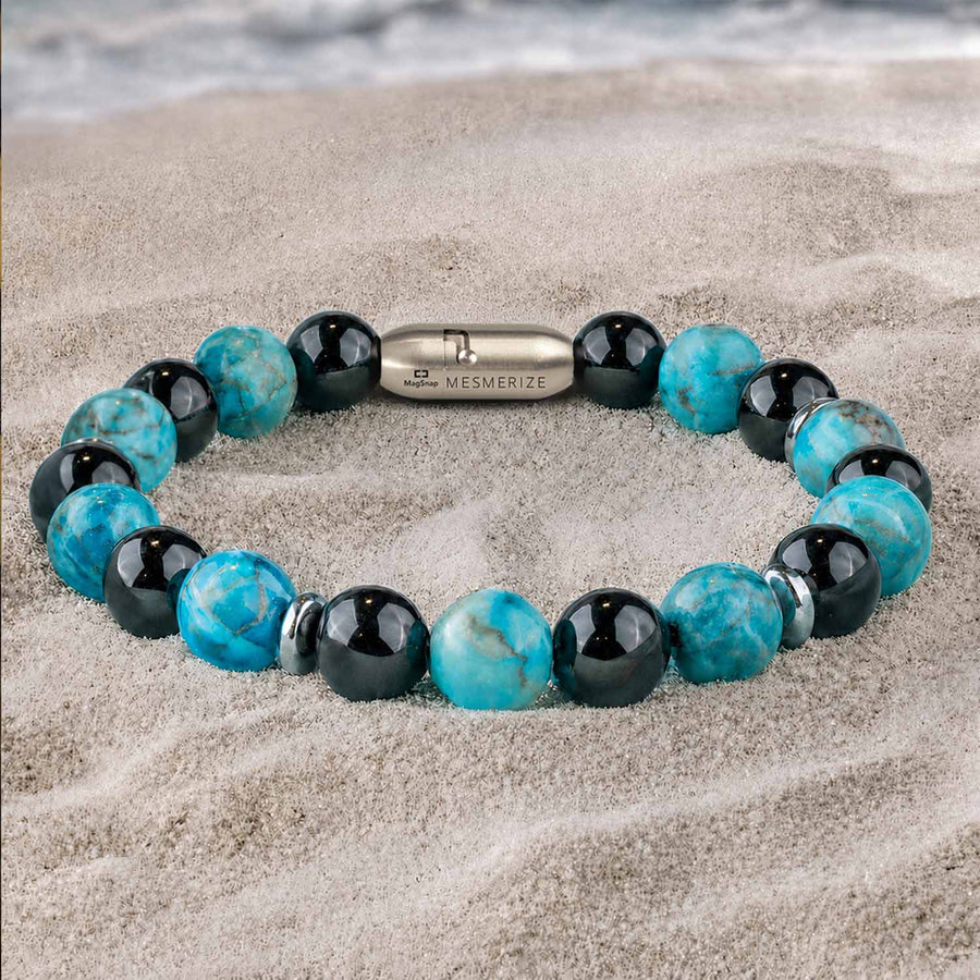 Harmonic African Turquoise & Black Obsidian Natural Stone Bracelet