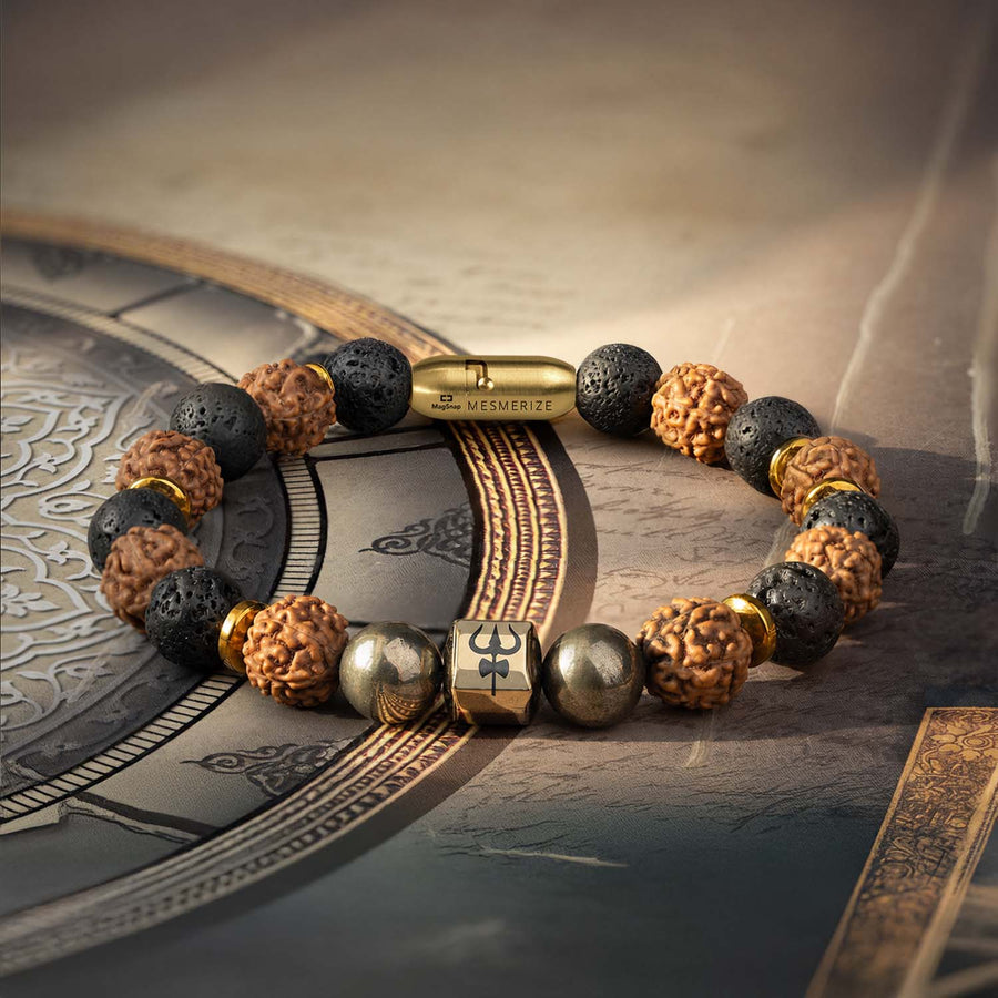 Spiritual Rudraksh Pyrite Trishul Bracelet