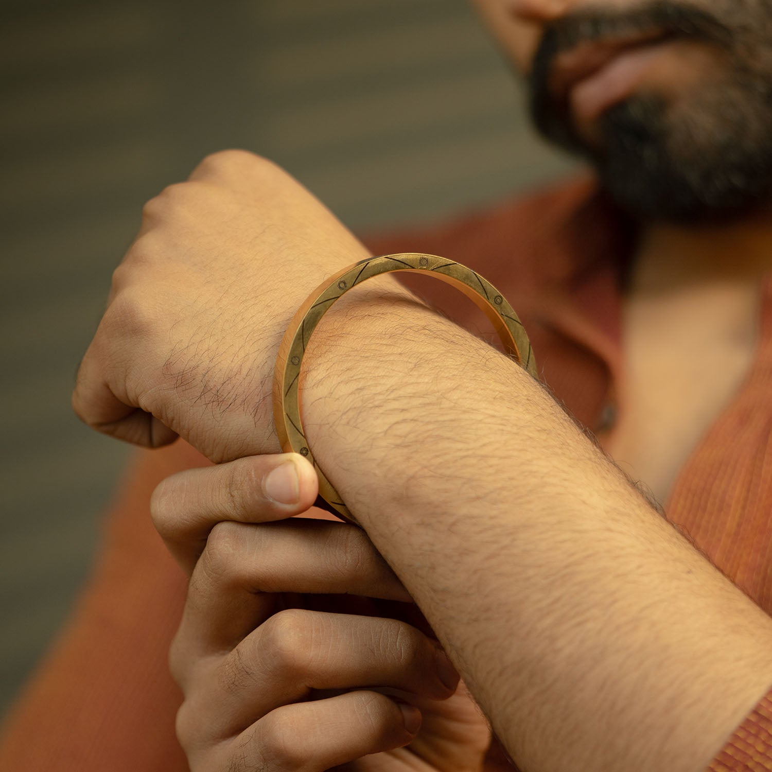 9 Chakra MicroCarved Classic Round Kada Gold