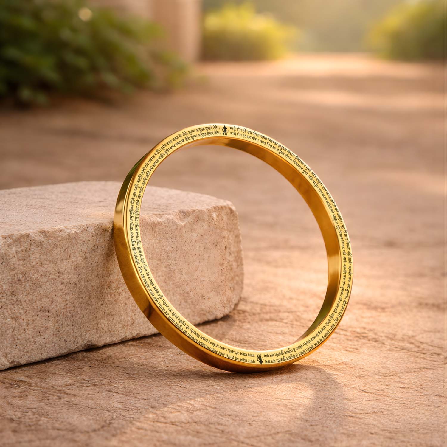 9 Verse Hanuman Chalisa MicroCarved Classic Round Kada Gold