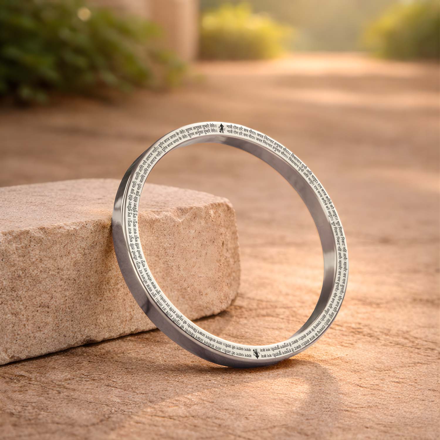 9 Verse Hanuman Chalisa MicroCarved Classic Round Kada Silver 