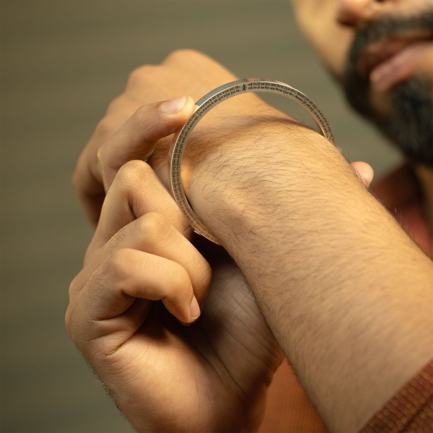 9 Verse Hanuman Chalisa MicroCarved Classic Round Kada Silver 