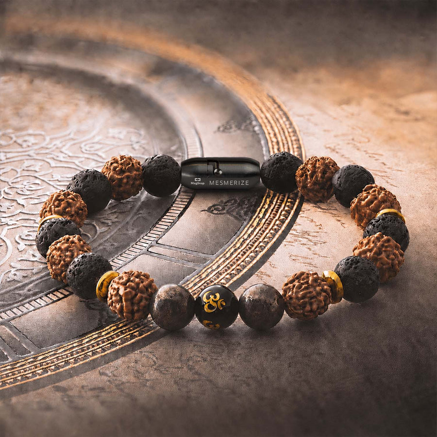 Spiritual Rudraksh Natural Stone Pyrite Om Bracelet