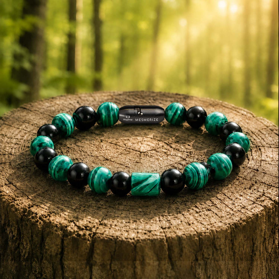 Aegon Obsidian & Malachite Natural Stone Bracelet With MagSnap