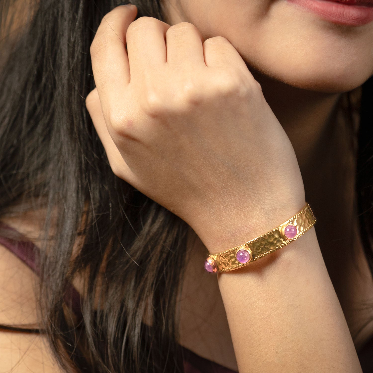 Aira Amethyst Gold Cuff Bracelet