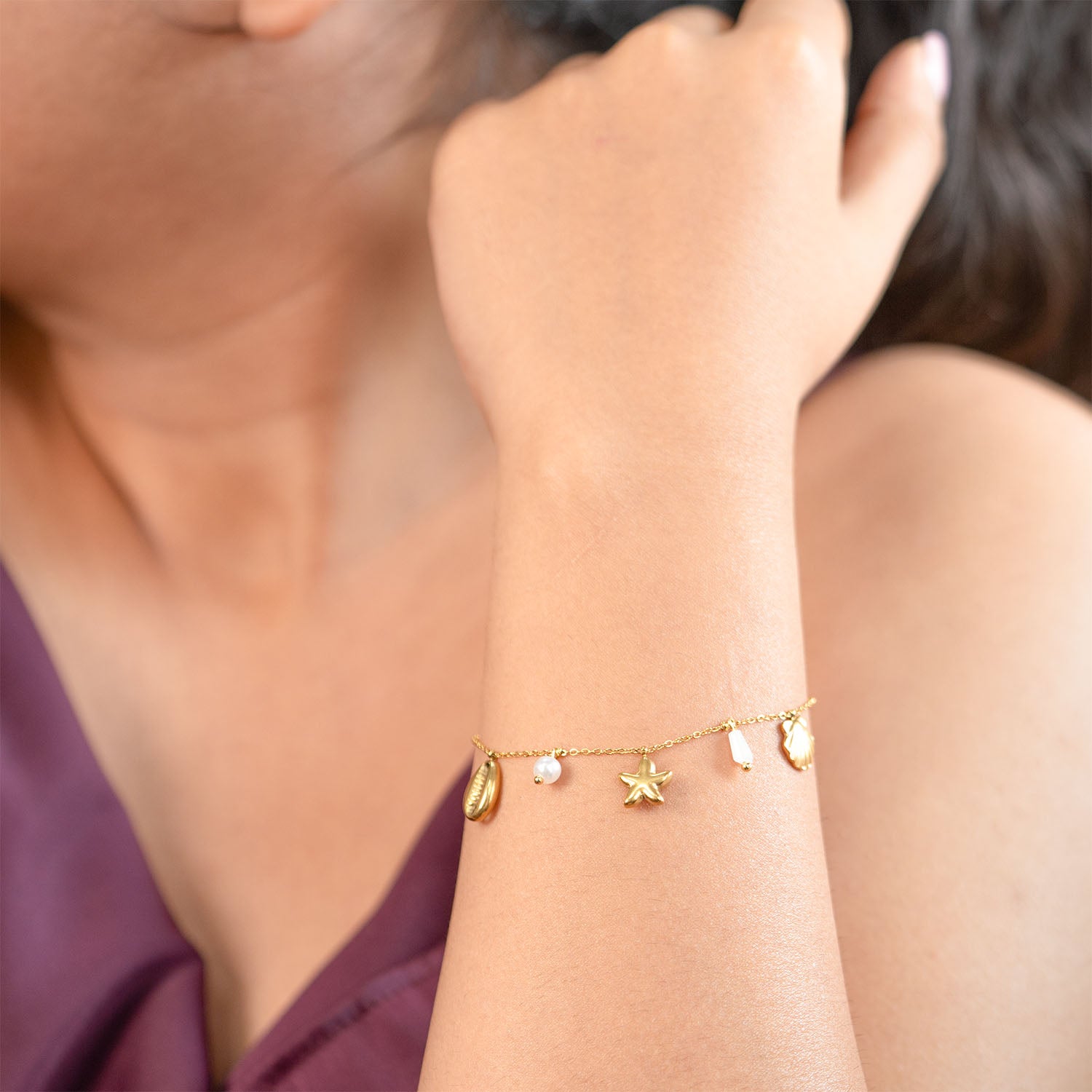 Amoura Dainty Gold Ocean Charms Bracelet
