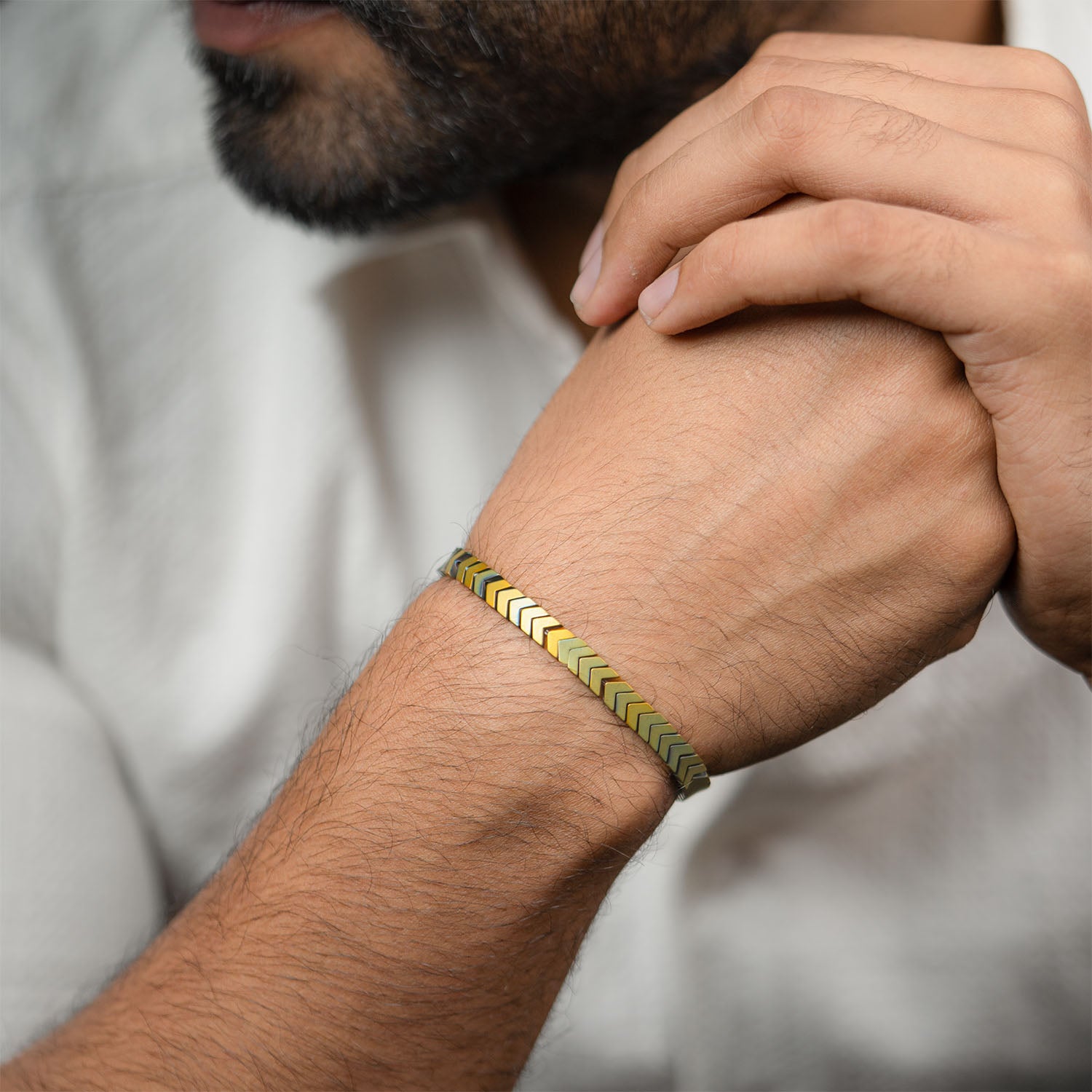 Antique Gold Hematite Stack Natural Stone Bracelet