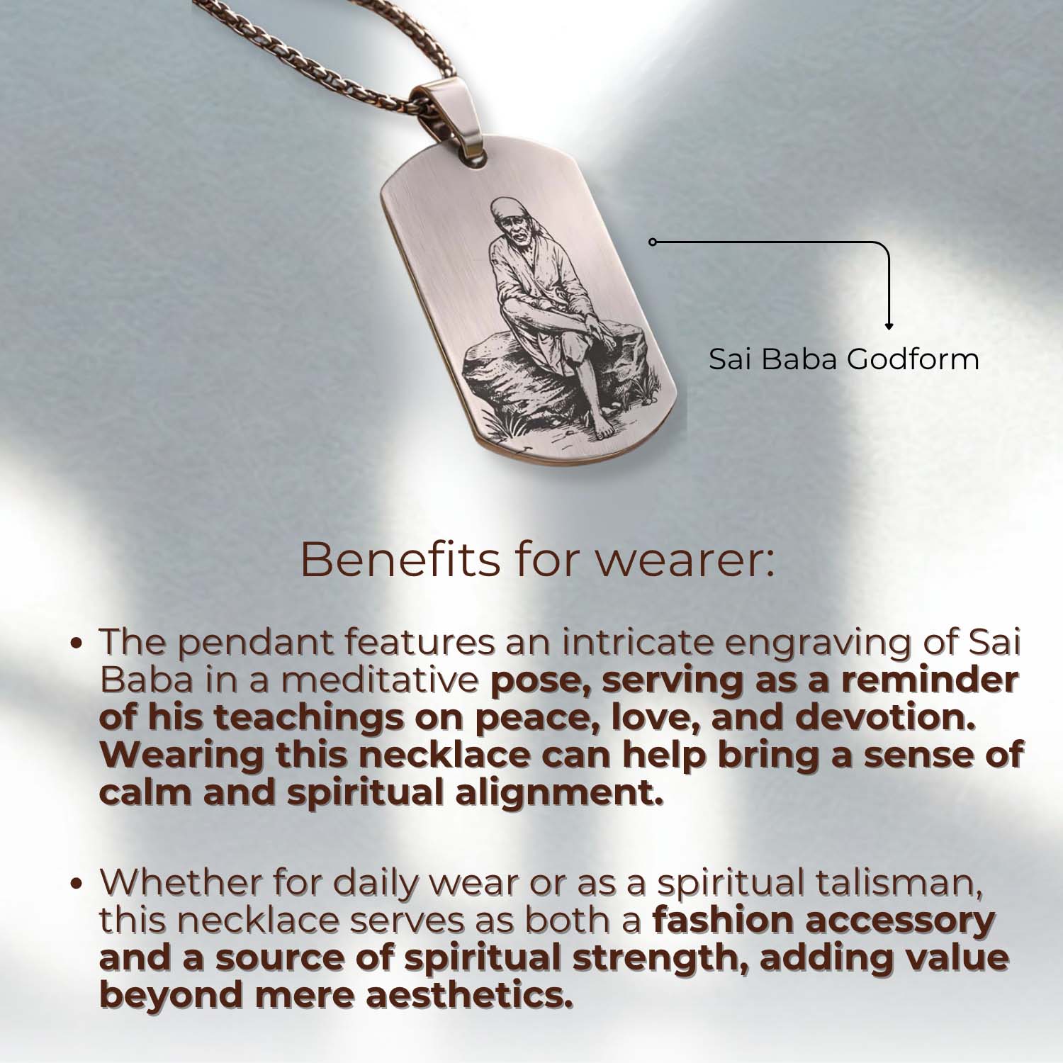 Divine Sai Baba Godform Tag Necklace Black