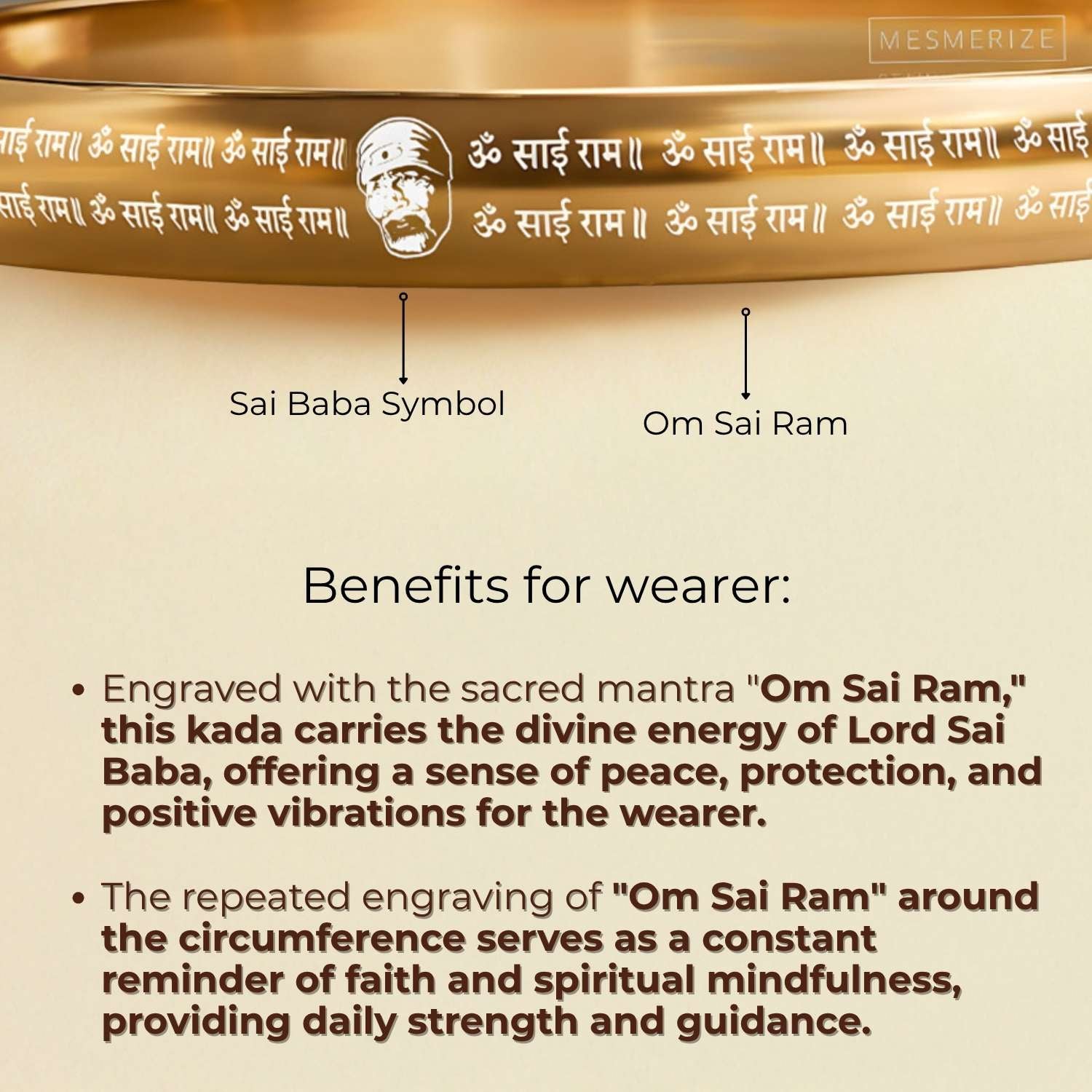 Silver Om Sai Ram MicroCarved Round Curved Kada Silver