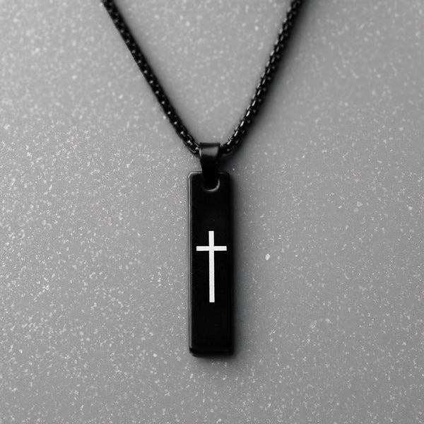 Black Holy Cross Spiritual Mini Bar Necklace