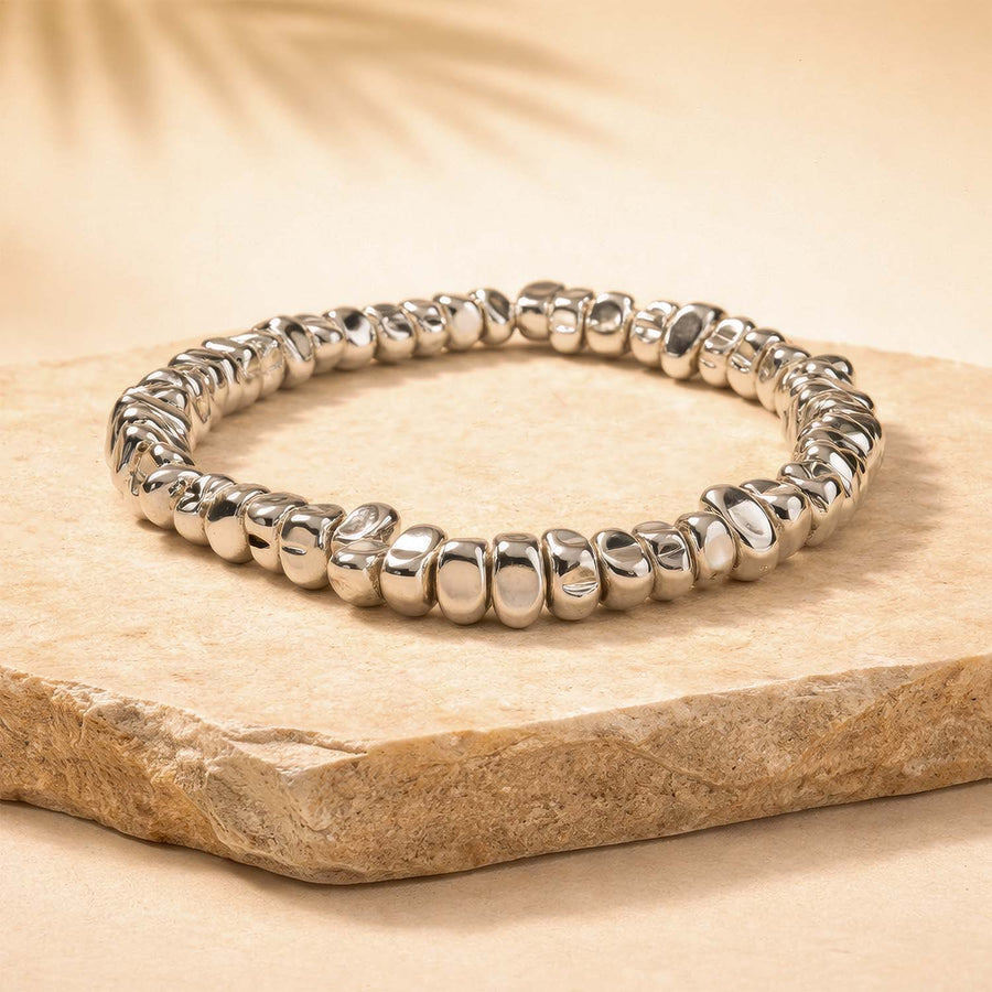 Chrome Silver Hematite Stack Natural Stone Bracelet