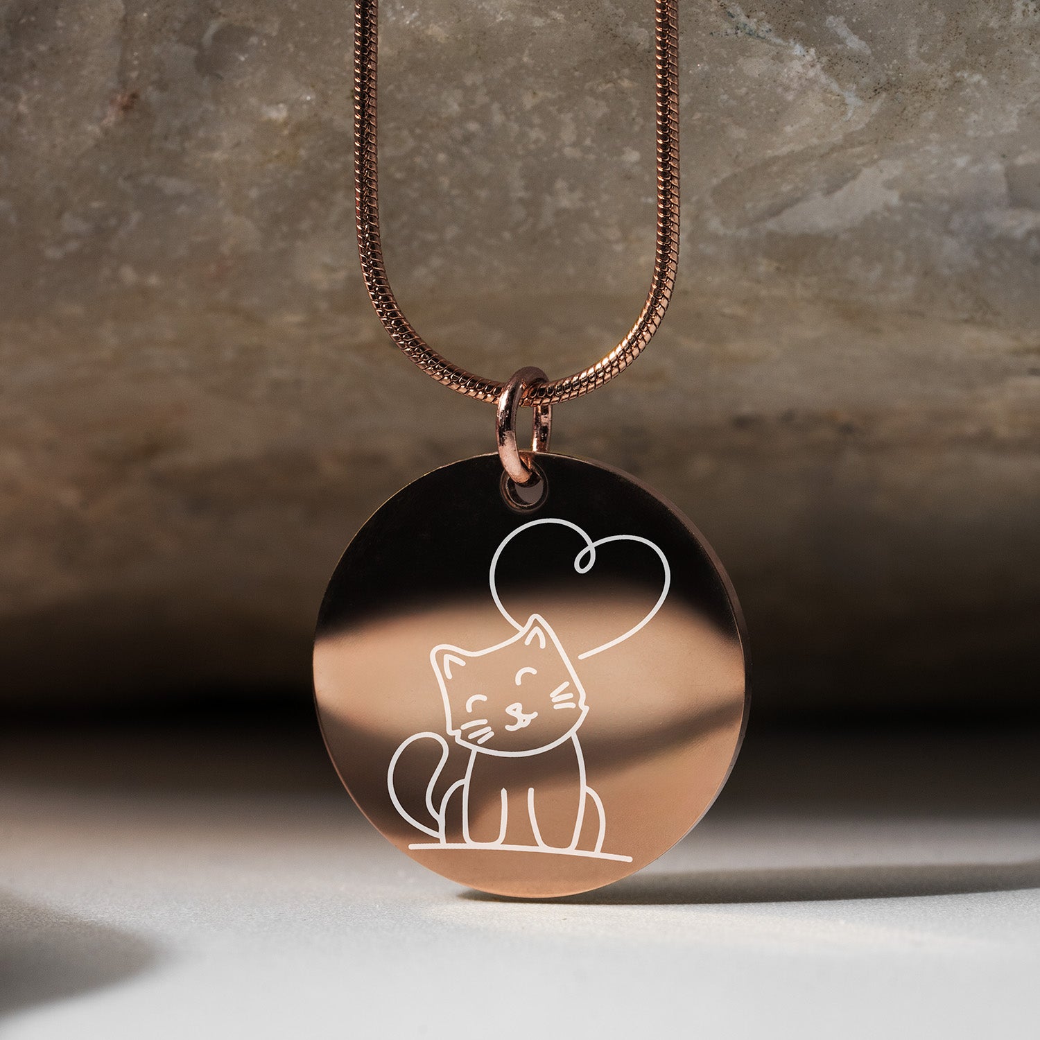 Cute Cat Circle Necklace Rose Gold