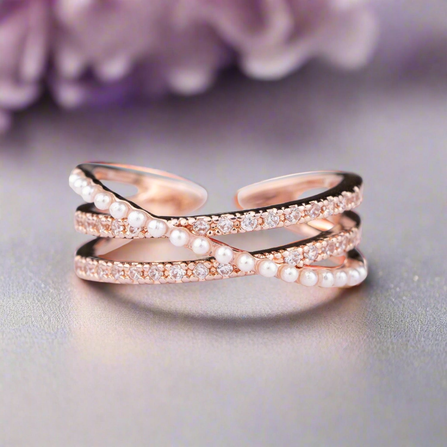 Rose Gold Infinity Pearl Adjustable Ring