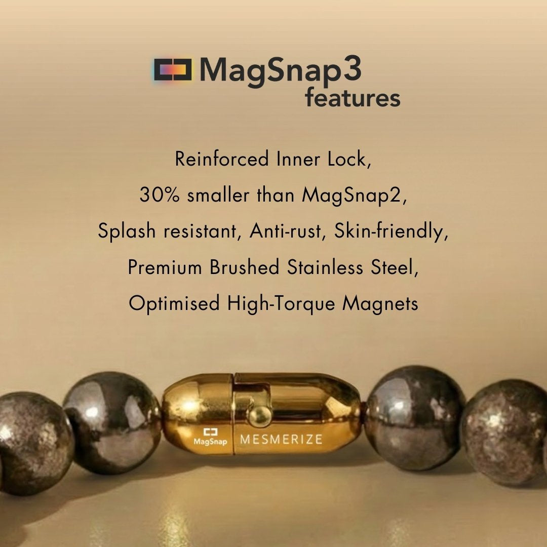 925 Sterling Silver Spiritual Om Pyrite Bracelet with Magsnap2