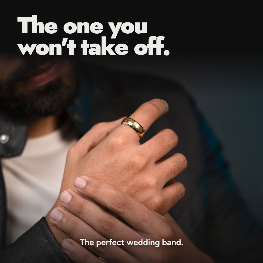 Gold in Silver Inlay Tungsten Carbide Band Ring