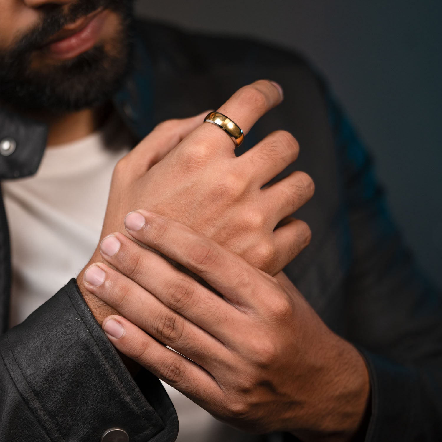 Gold in Silver Inlay Tungsten Carbide Band Ring