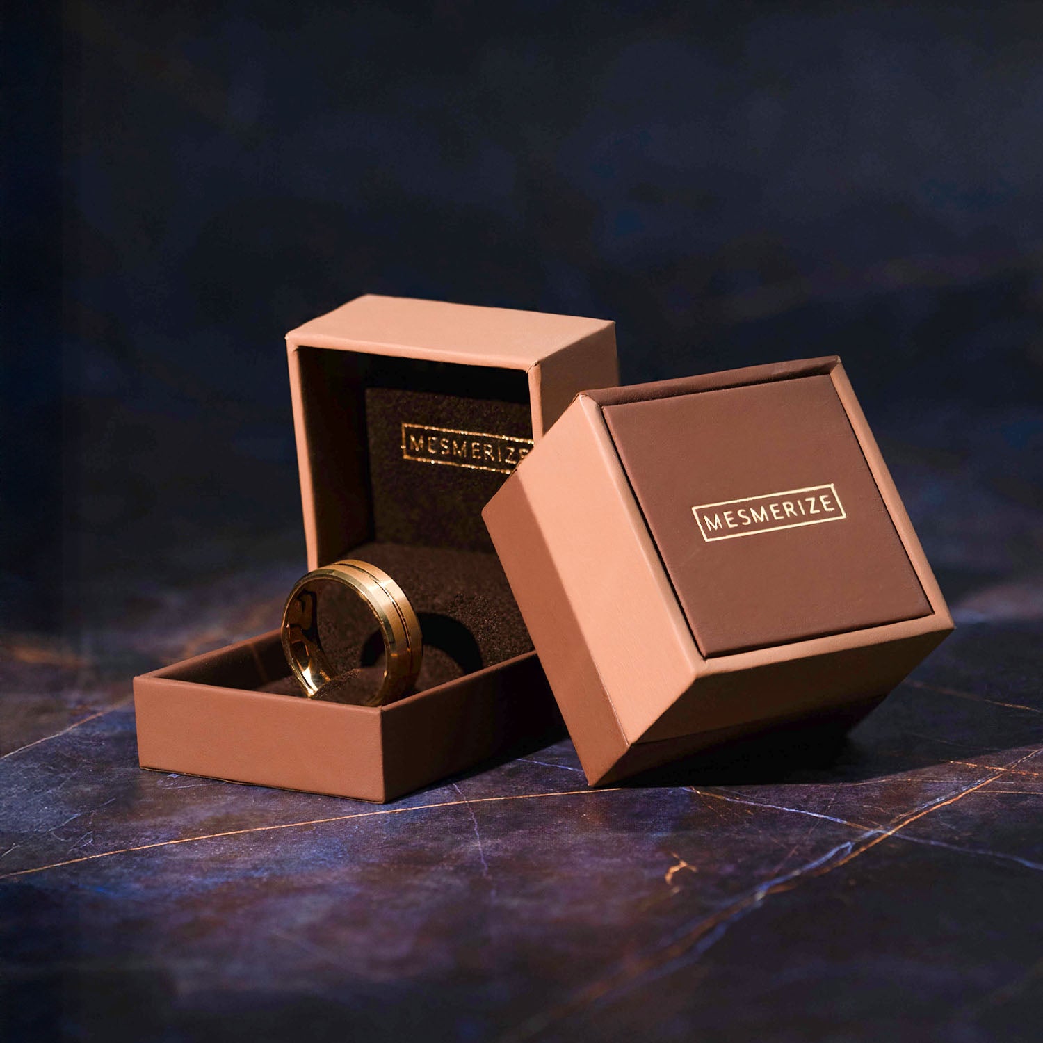 Gold on Gold Streak Tungsten Carbide Band Ring