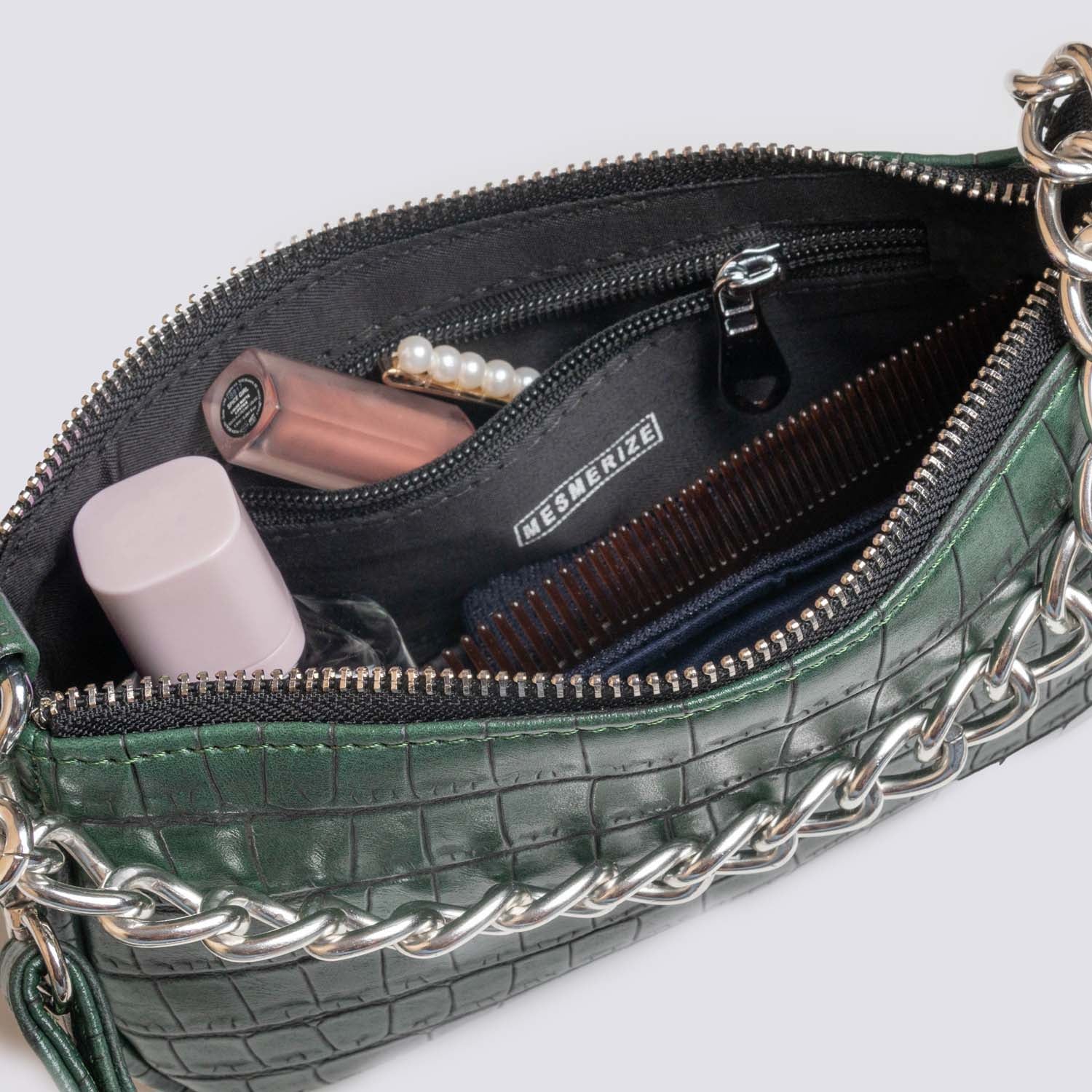 Bottle Green Baguette Sling Bag