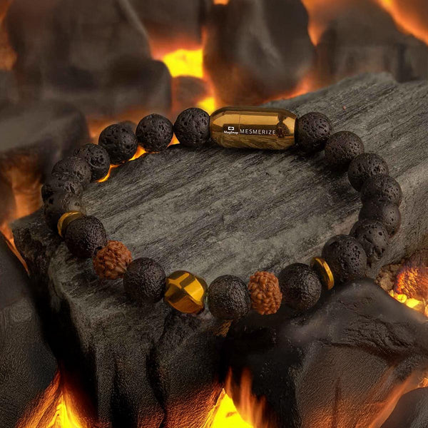 Grounded Rudraksh & Saffordite Natural Stone Bracelet With MagSnap 2