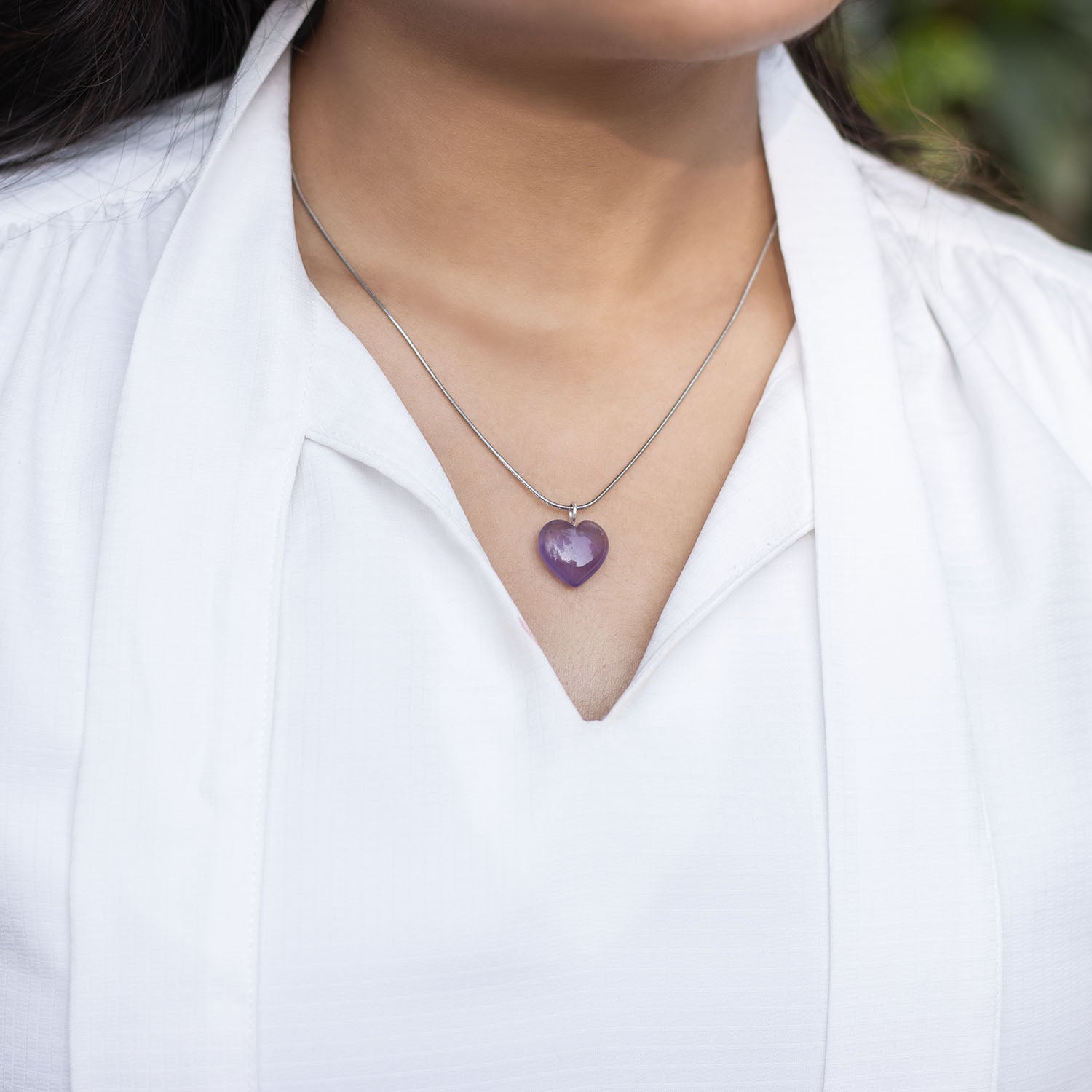 HeartShaped Amethyst Natural Stone Necklace