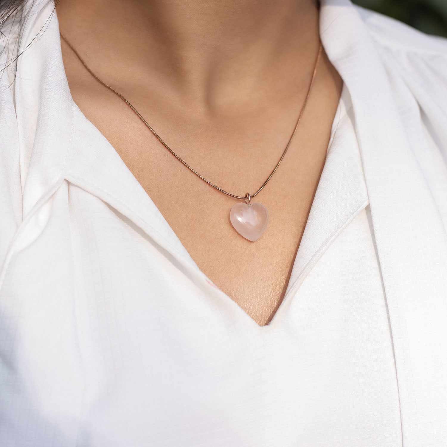 HeartShaped Rose Quartz Natural Stone Necklace