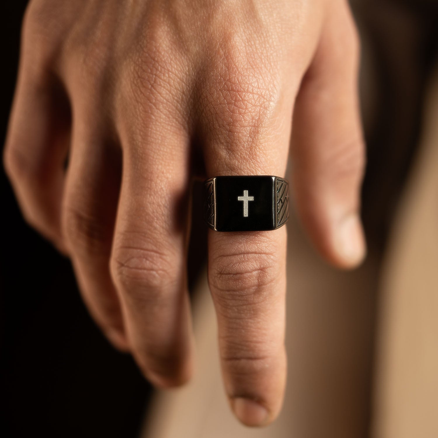 Spiritual Black Hercules Ring Holy Cross