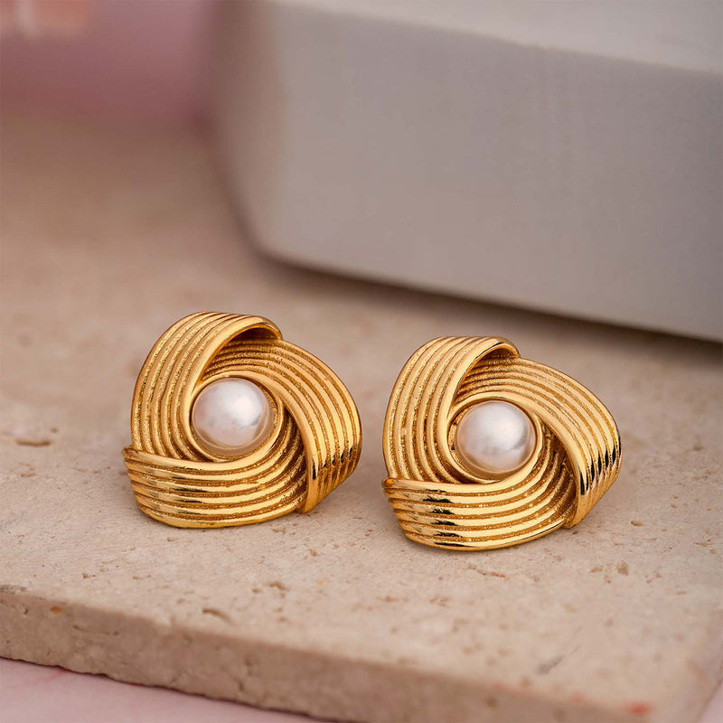 Juliette Pearl Knot 18K Gold Stud Earrings
