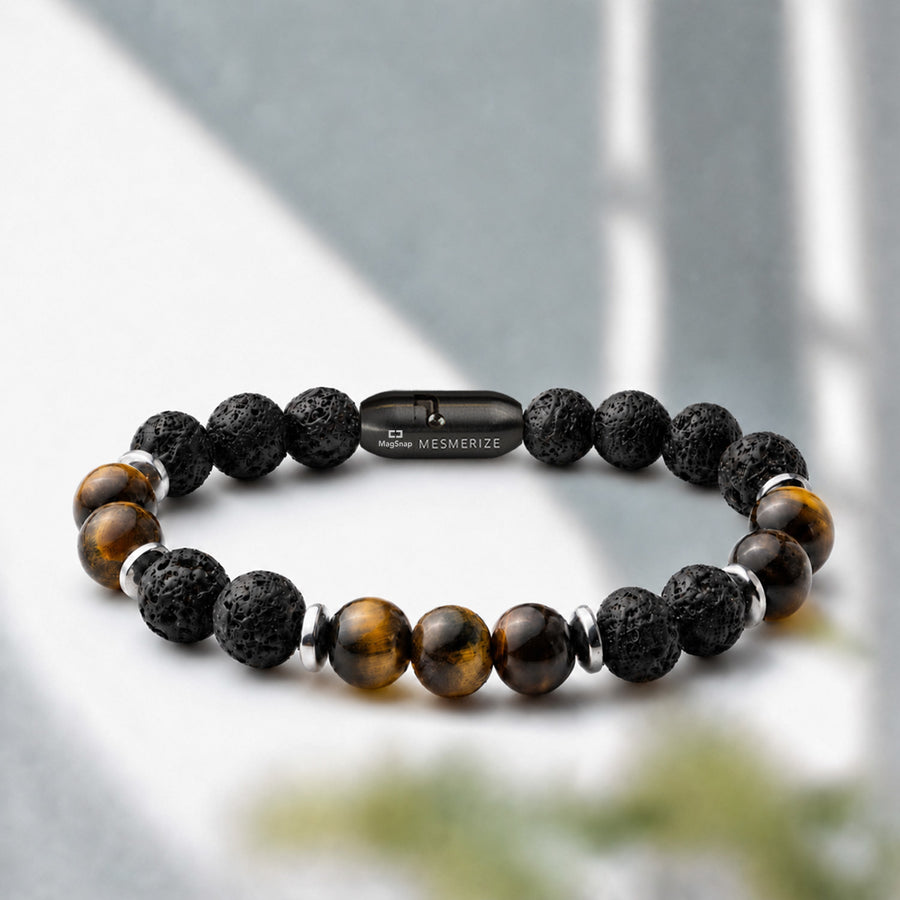 Lava and Tiger Eye Natural Stone Bracelet with MagSnap