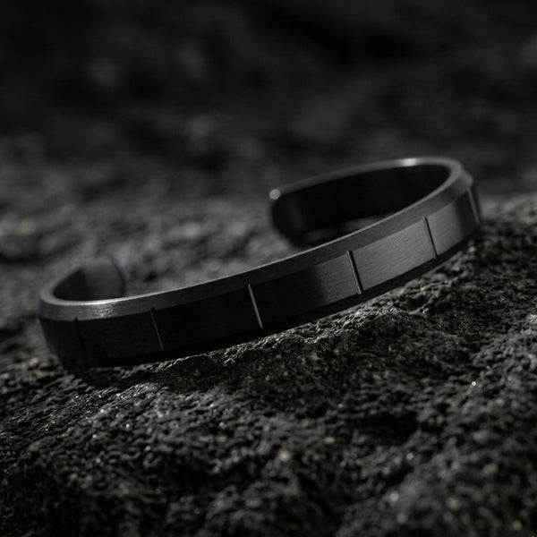 Matte Strike Line Flex Cuff Adjustable Bracelet Black