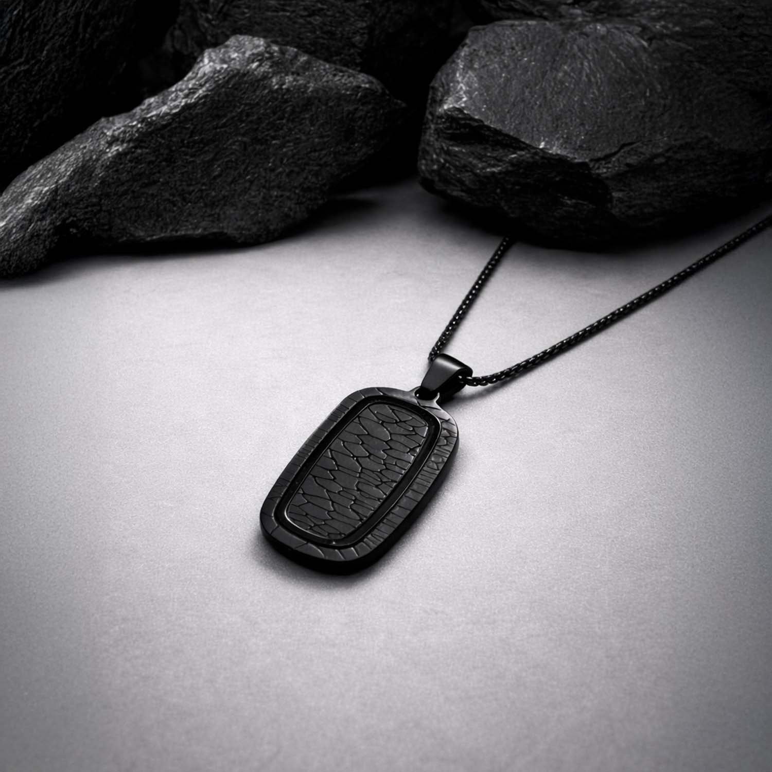 Black Rugged Steel Tag Necklace
