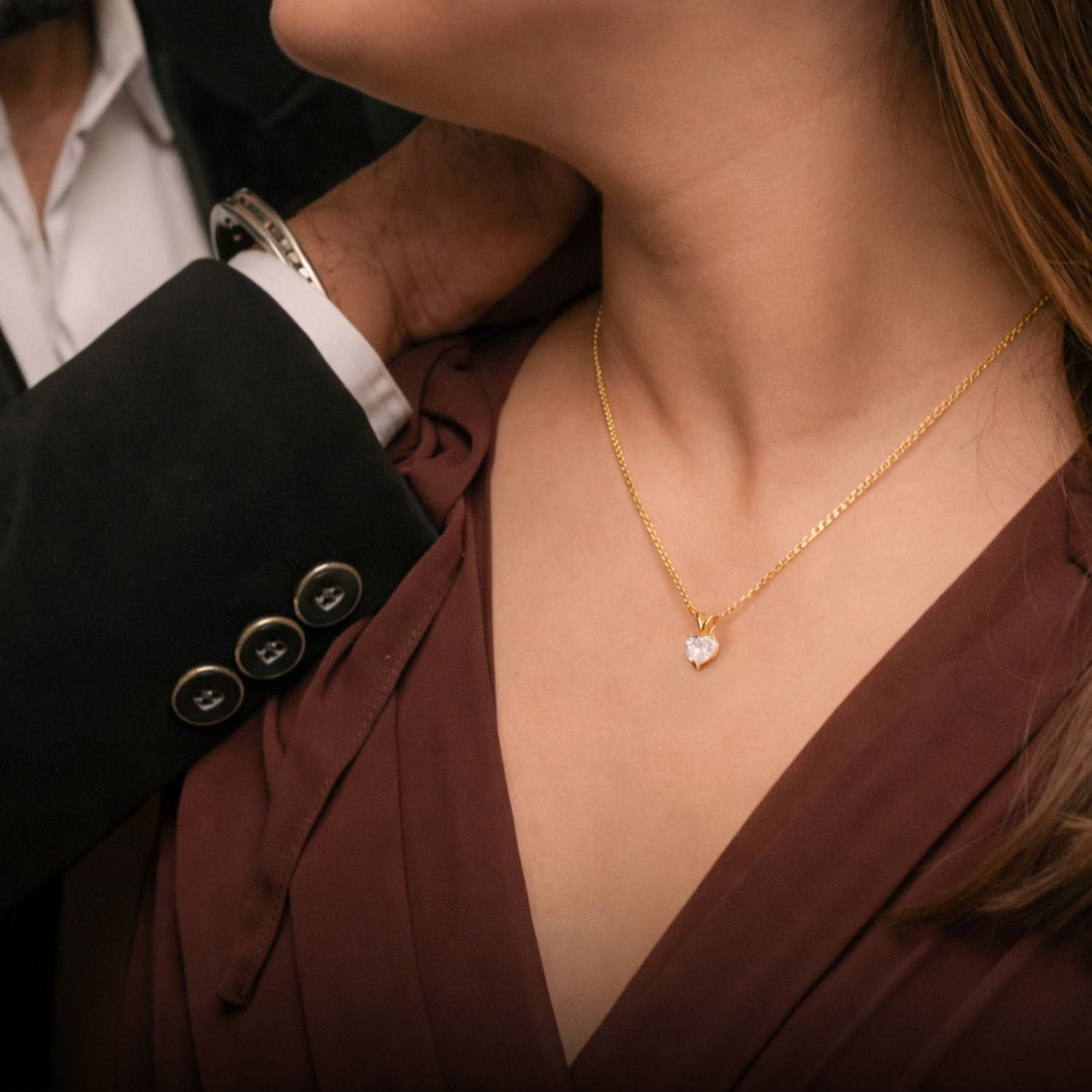 Pure 925 Silver Gold Valentine's Necklace With Moissanite Gemstone