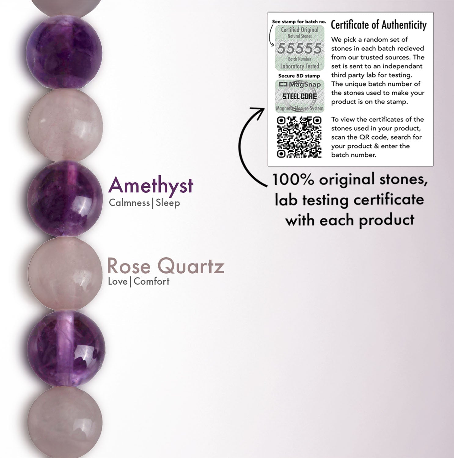 Compassionate Amethyst & Rose Quartz Natural Stone Bracelet