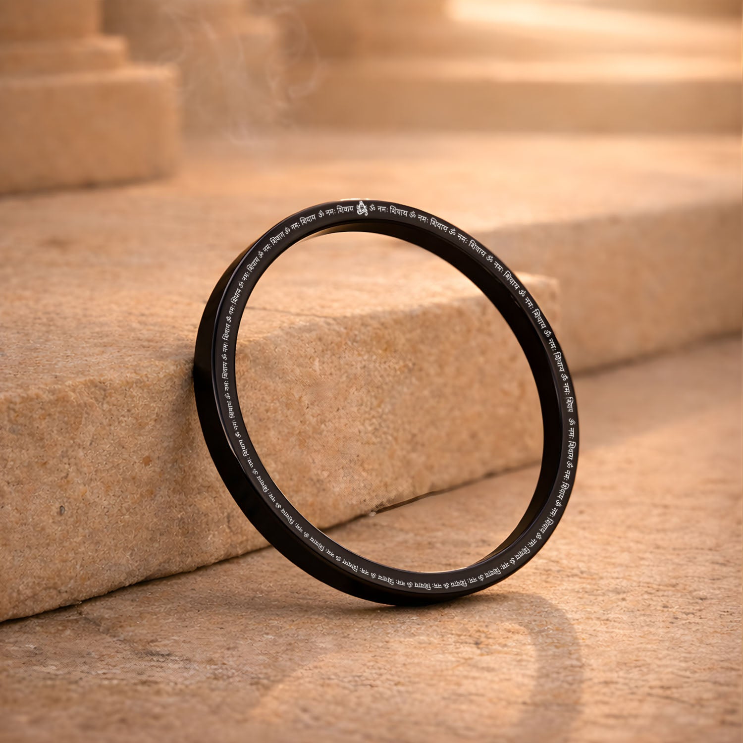 Om Namah Shivay MicroCarved Classic Round Kada Black