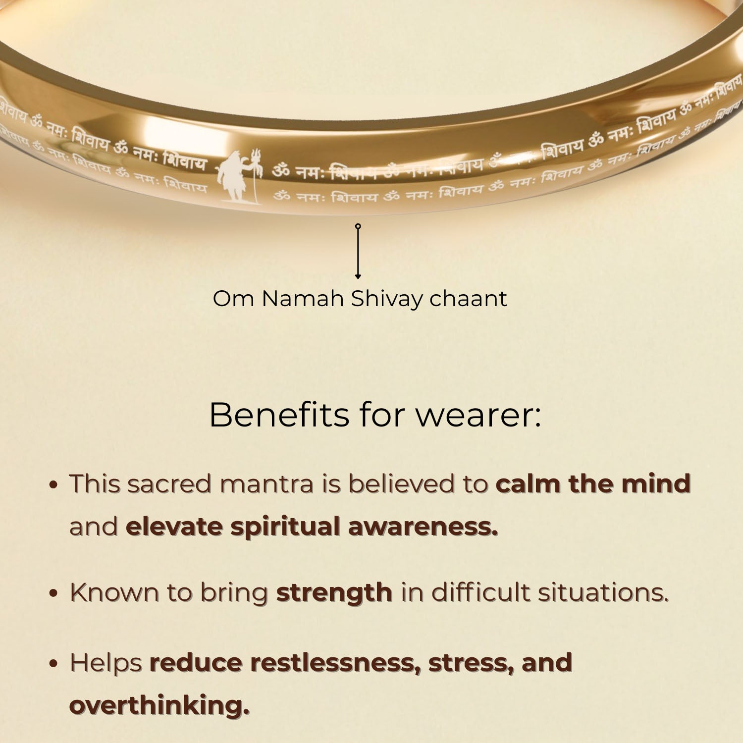 Om Namah Shivay MicroCarved Round Curved Kada Gold