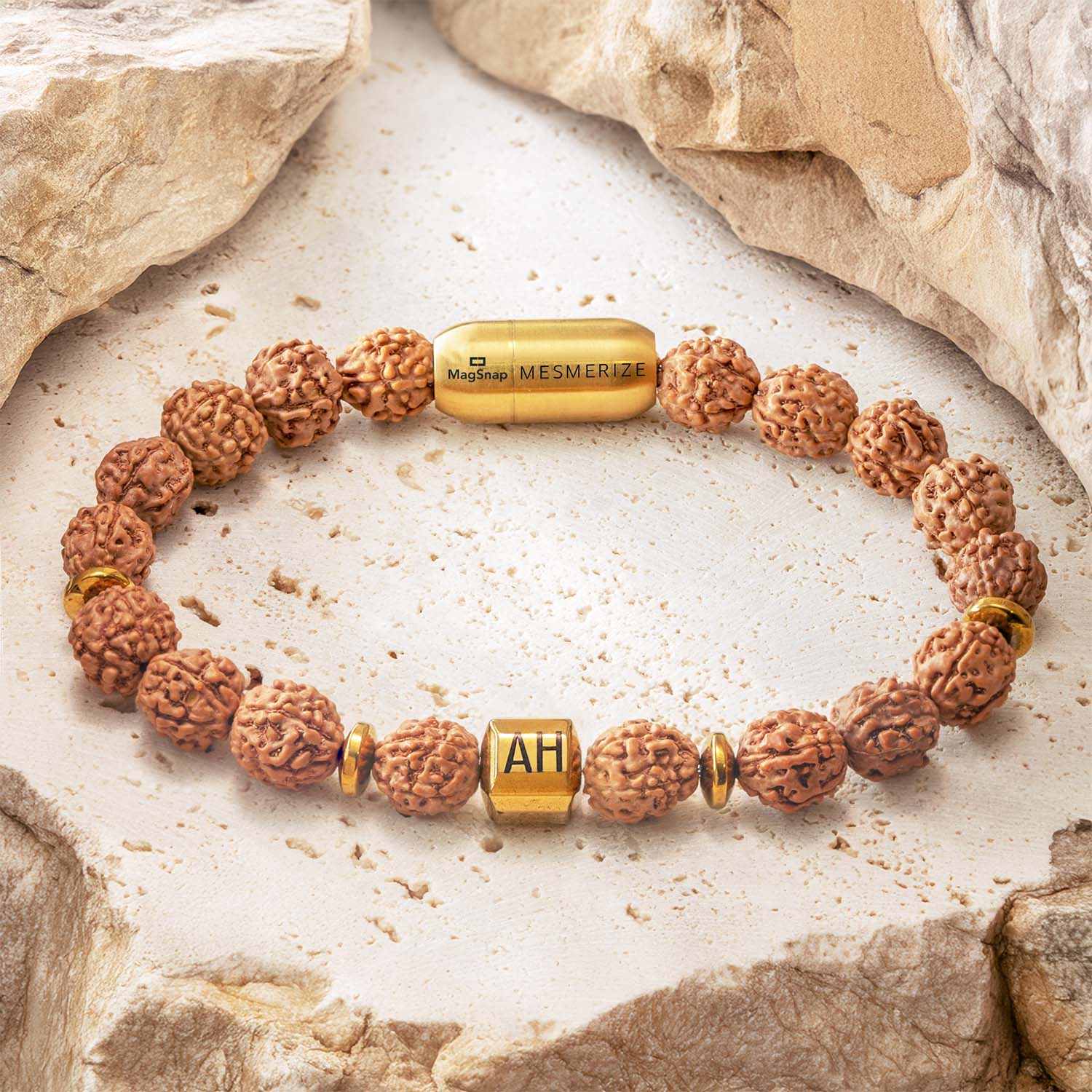 Personalised Natural Stone Jewellery Spiritual Rudraksh Natural Stone Bracelet with Magsnap