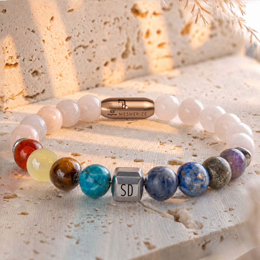 Personalised Solace Rose Quartz 9 Chakra Natural Stone Bracelet