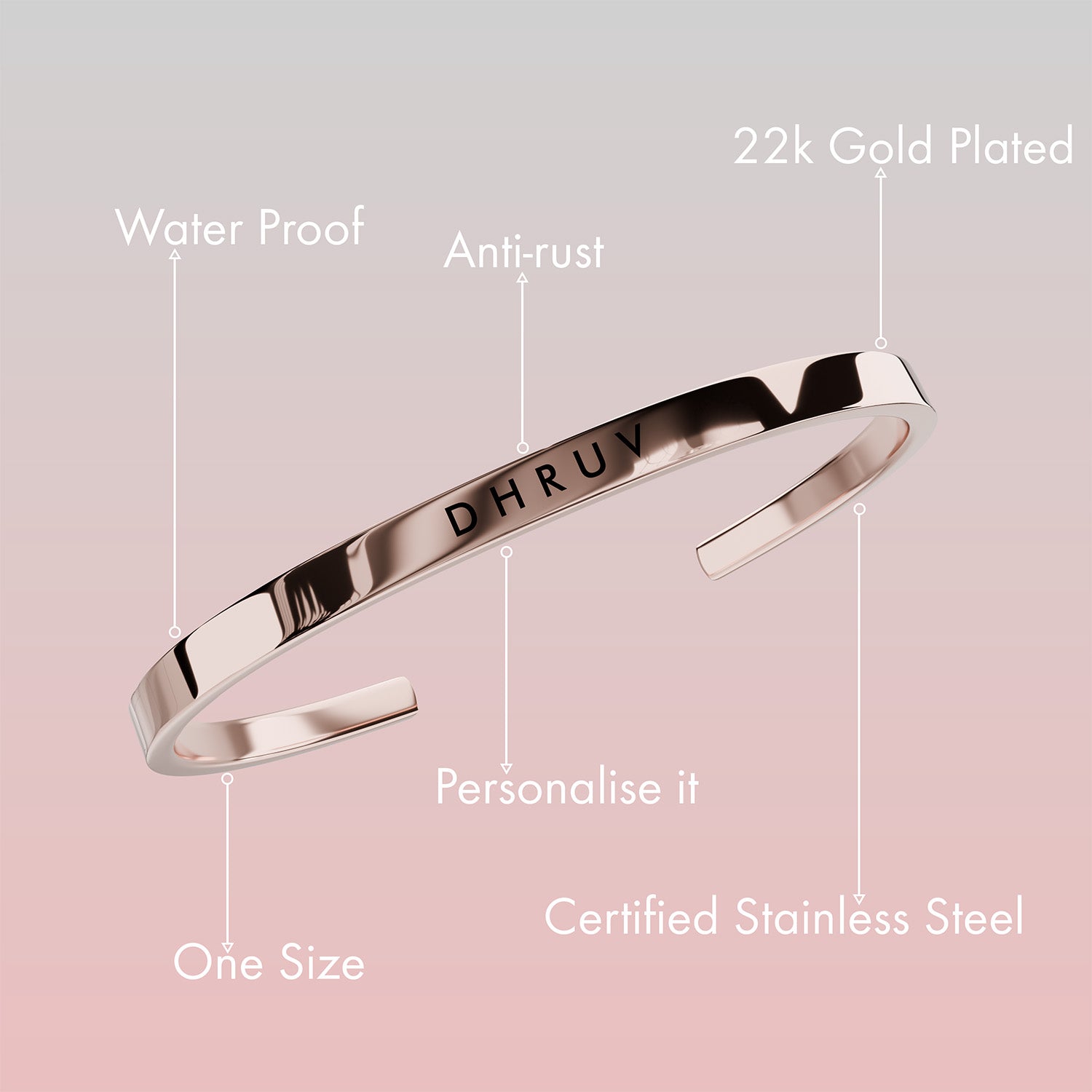 Personalised RoseGold Cuff Kada Bracelet