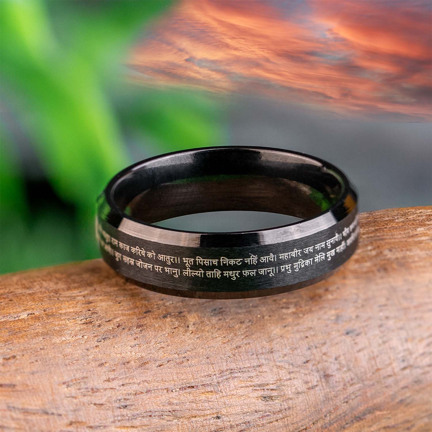 Positivity Hanuman Chalisa 9 Verse MicroCarved Beveled Ring