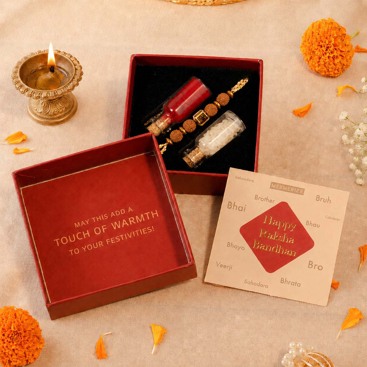 Power Shiv Trishul Rudraksha Natural Stone Rakhi Hamper