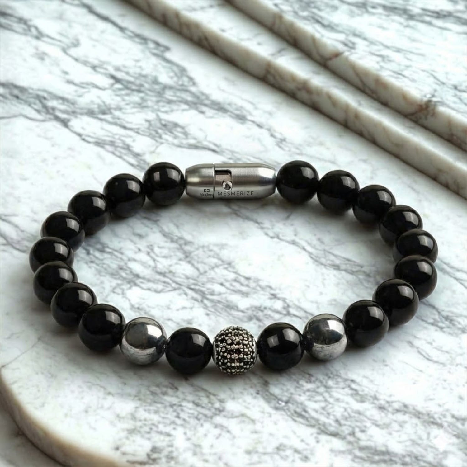 Pure 925 Silver Black Spinel Natural Stone Bracelet With MagSnap 3