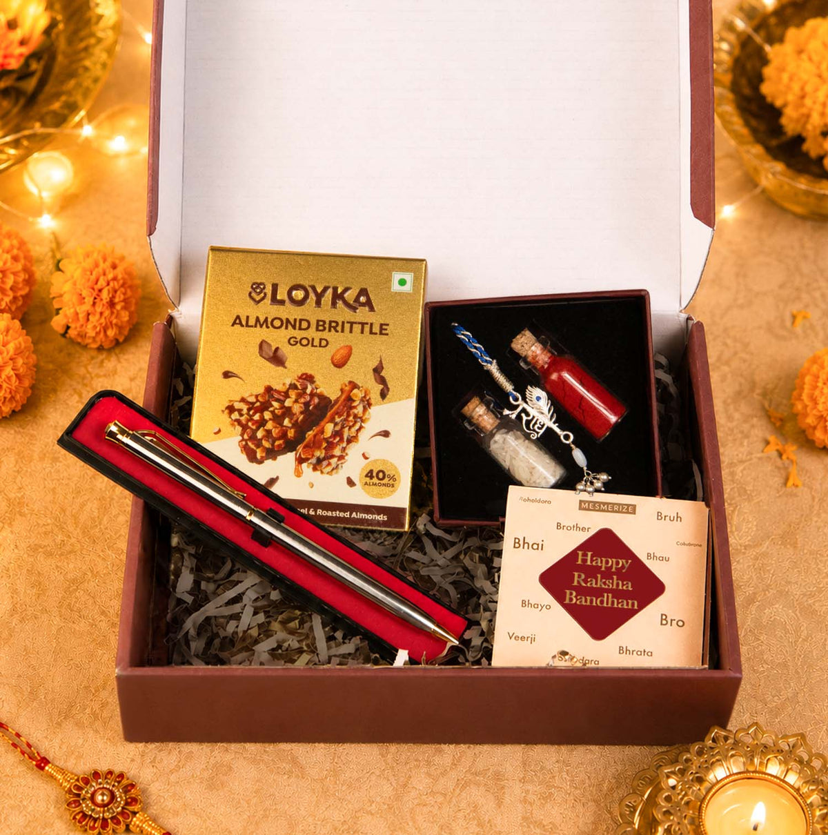 Radha Krishna Pure Silver Plated Lumba Rakhi Hamper