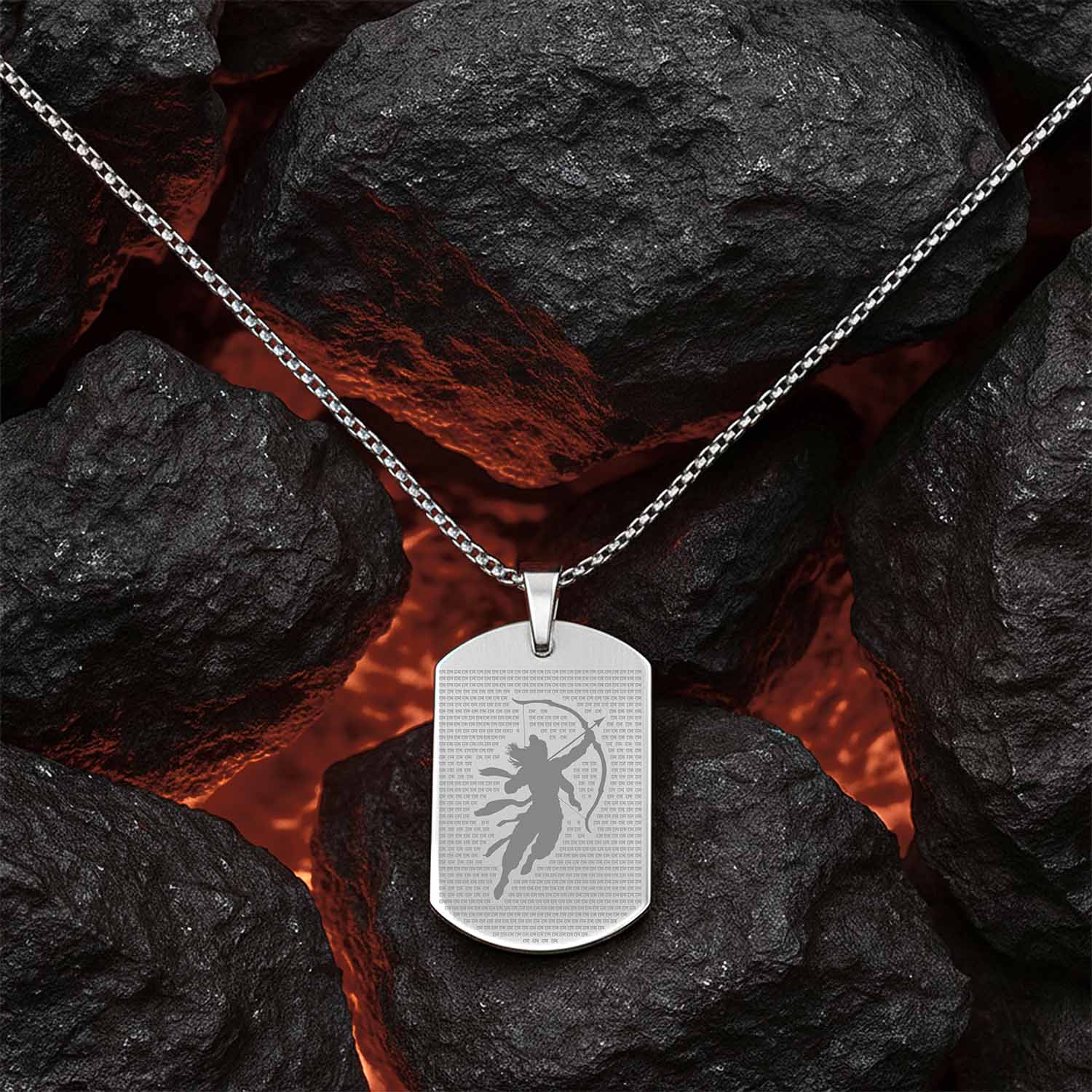 Ram MicroCarved Tag Necklace Silver