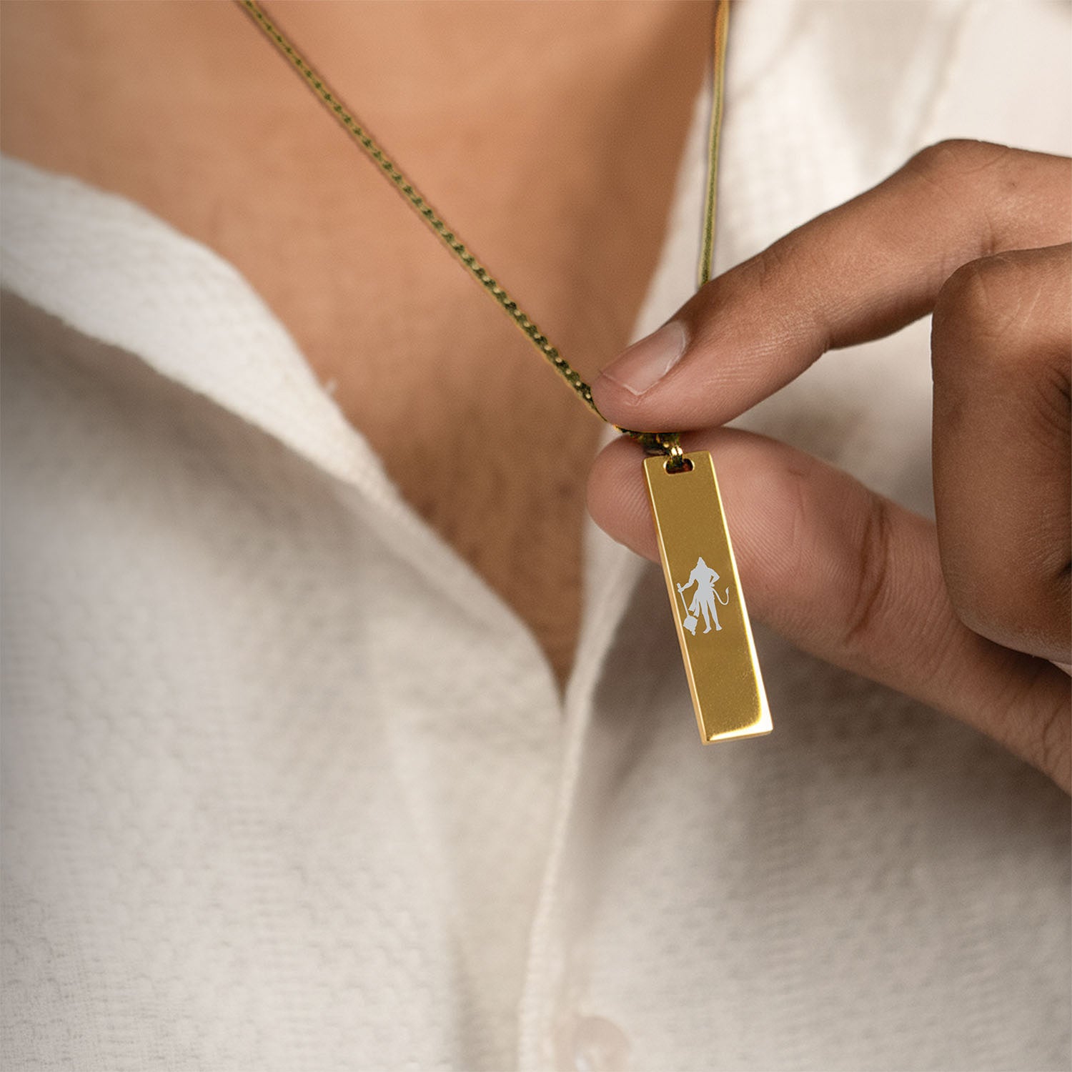 Sacred Hanuman Mini Tag Necklace Gold