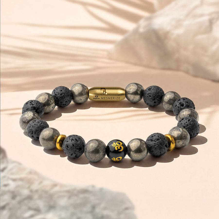 Spiritual Pyrite Natural Stone OM Bracelet
