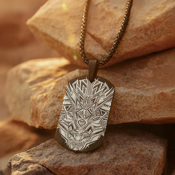 Tribal Dragon Army Dog Tag Necklace Black
