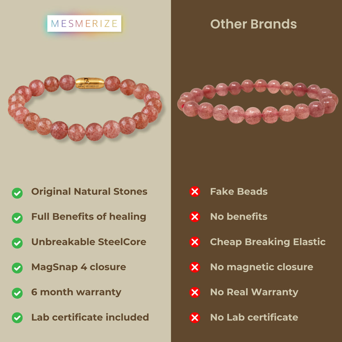 Soulful Strawberry Quartz Natural Stone Bracelet with MagSnap
